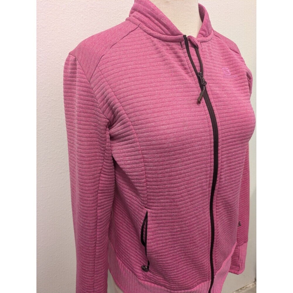 Salomon Pink Track Lightweight Wool Blend Jacket sz M Outdoor Full Zip Mock Neck - Picture 2 of 12